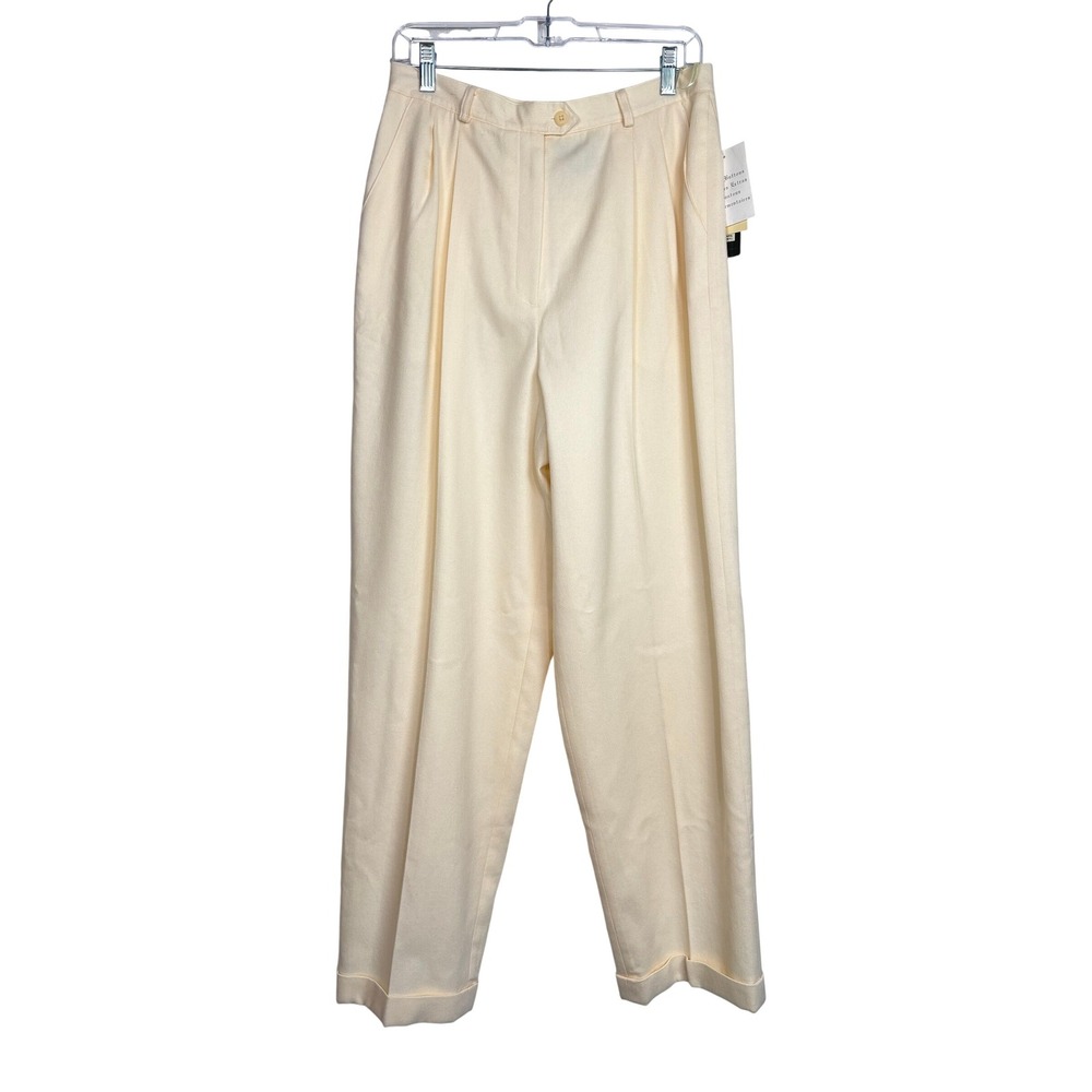 Lauren Ralph Lauren Jackson Hole Wool Pleated Pants 12 Cream Quiet Luxury Career
